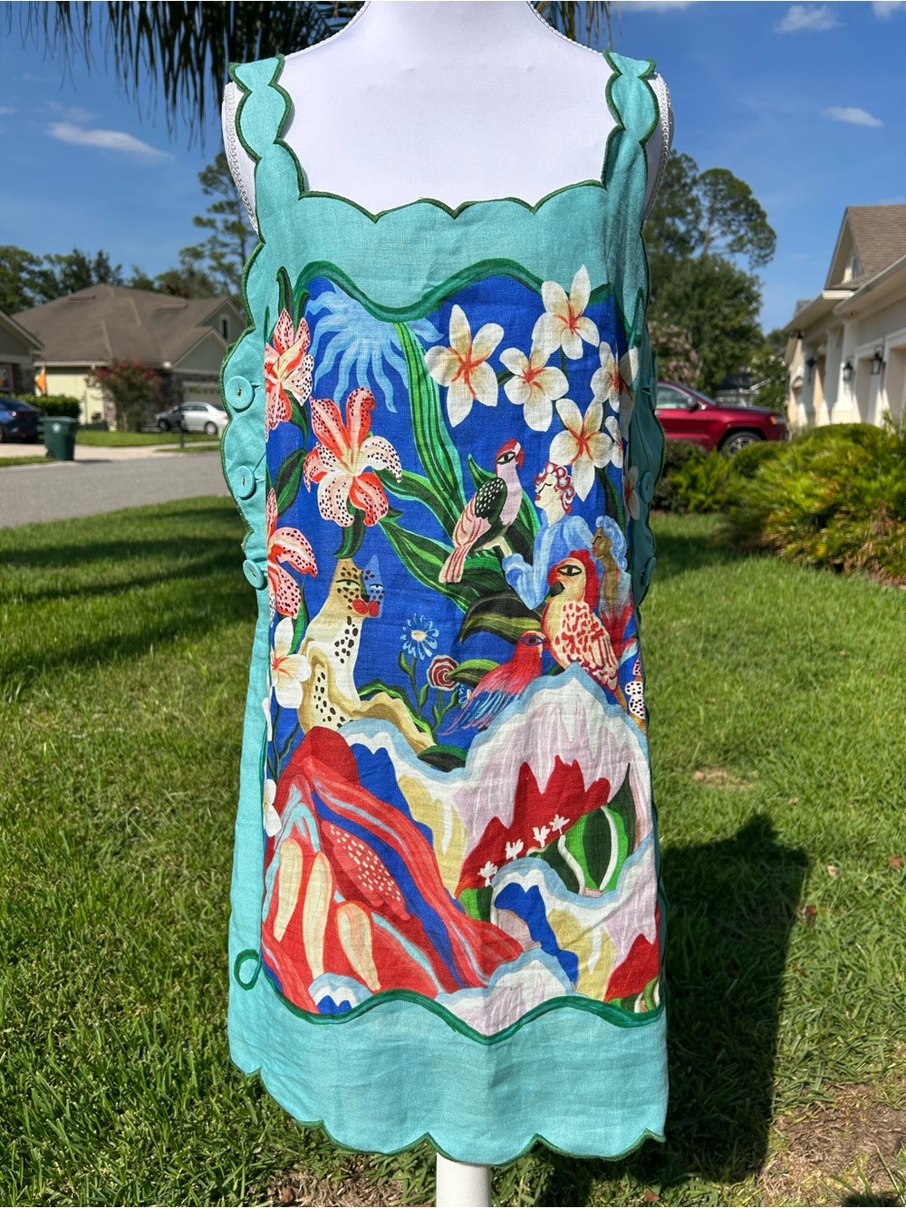 NWT🌷FARM Rio Garden of Life Scarf Square Neck Sleeveless Scallop Hem Mini Dress - Picture 5 of 15